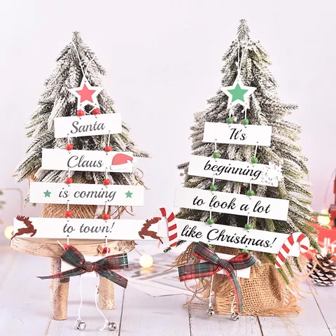 Decorazione Da Appendere In Legno A Forma Di Albero Di Natale Con Fiocco Scozzese E Campanellini In Metallo Per Parete Casa