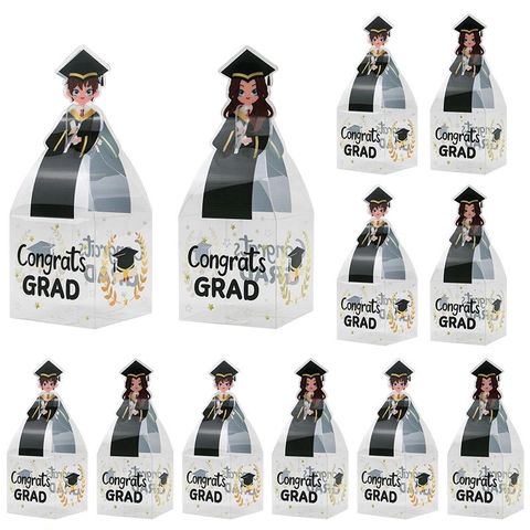 Graduation Party Transparent PVC Candy Container Congrats GRAD Bachelor Uniform Gift Packaging Decoration For Students