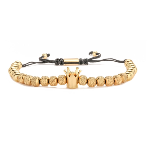 Retro Krone Perlenarmband Edelstahl Kupfer Zirkonia Verstellbar Geflochtenes Seil Unisex Schmuck