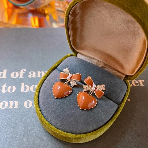 Vintage Enamel Heart Floral Geometric Stud Earrings With 925 Sterling Silver Earring Post French Elegant Jewelry For Women