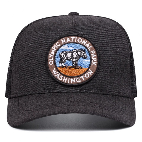 Vintage Trucker Hat Mesh Baseball Cap Adjustable Snapback Olympic National Park Embroidery Outdoor Sun Hat For Men Women