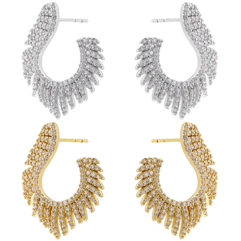 Feather Wing Stud Earrings Brass Micro Pave Cubic Zirconia Bohemian Luxury Fashion Jewelry For Women Elegant Wing Shape