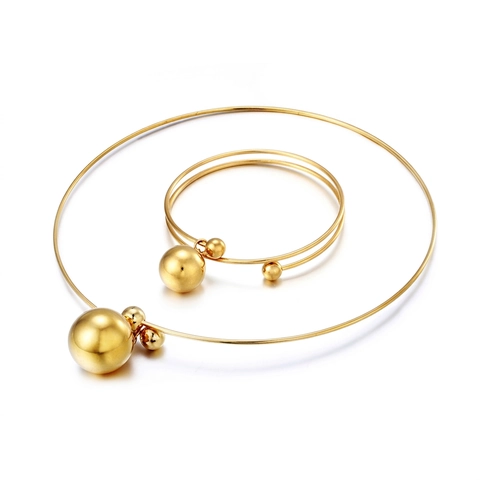Collar Choker Y Brazalete Minimalista De Acero Inoxidable Con Colgante De Bola Joyería De Moda Para Mujer