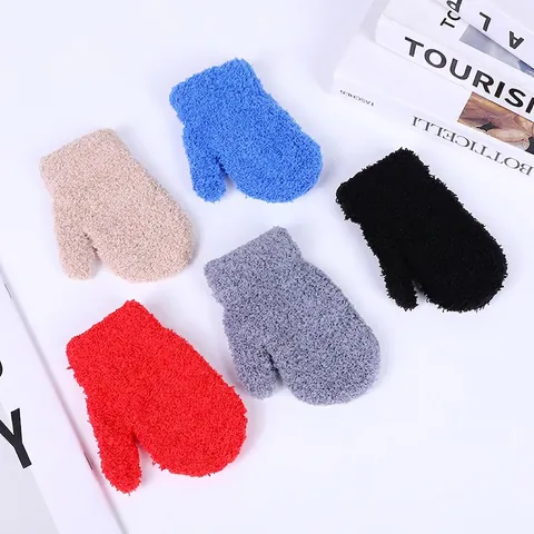 Soft Coral Fleece Children's Mittens Winter Thick Warm Plush Full Finger Gloves For Kids Toddlers Baby Outdoor Cold Protection