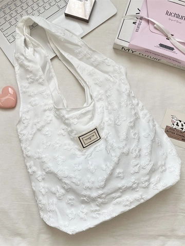 3D Floral Jacquard Shoulder Bag Polyester Large Capacity Casual Tote Handbag Women Sweet Style