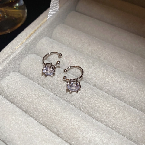 Ear Cuff Con Zircone Rotondo Rame Placcato Argento Senza Buco Orecchini A Clip Per Donna Gioielli Semplici Eleganti
