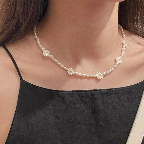 Collar De Perlas Artificiales Margarita Perla Barroca Artificial De Agua Dulce Con Cierre De Estilo Francés Elegante Para Mujer