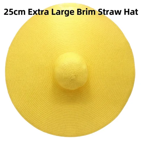 Woven Straw Hat Ultra Wide Brim Sun Protection Summer Beach Vacation Elegant Foldable Round Top For Women