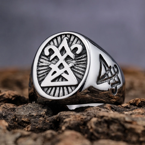 Edelstahl Sigil Of Lucifer Ring Gothic Satanisch Okkultes Symbol Vintage Punk Herren Siegelring Schmuck