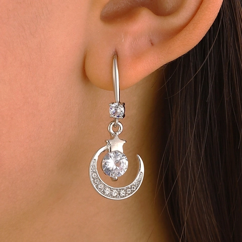 Ins Stil Legierung Strass Stern Mond Ohrringe Anhänger Halskette Kreative Geometrische Mode Schmuck Für Damen Geschenk