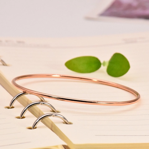 Minimalist Smooth Surface Bangle Bracelet Titanium Steel 18K Gold Plated Polished Plain Circle Round Simple Jewelry Women