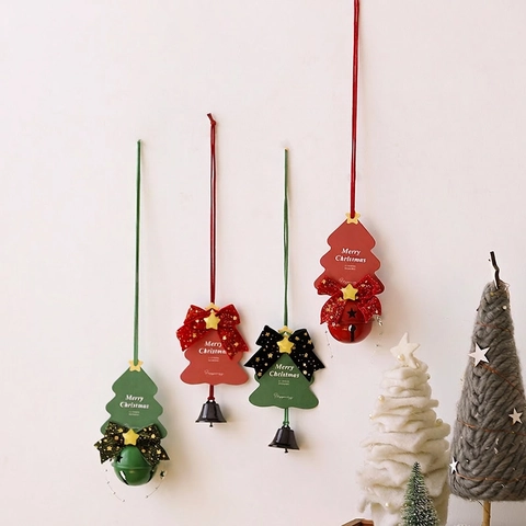 Ornamento Sospeso Campana Albero Di Natale Con Fiocco Velluto Carta Campanello Metallo Per Decorazione Festa Casa