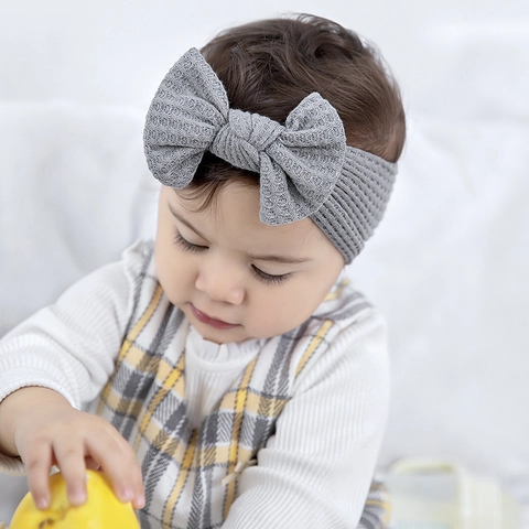 Baby Headbands Soft Waffle Knit Bow Hair Bands Elastic Solid Color Headwraps For Newborn Infant Toddler Girls