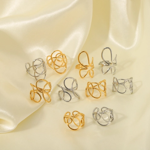 Anillos Abiertos Huecos Acero Inoxidable 304 Chapado Oro Geométrico Irregular Ajustable Joyas Retro Minimalistas Mujeres