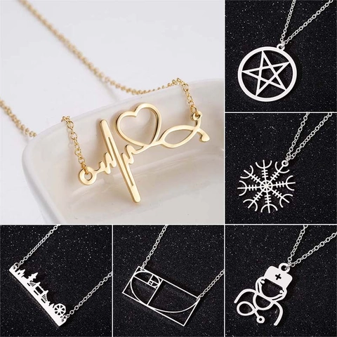 Collar Con Colgante De Acero Inoxidable Skyline Geométrico Latido Corazón Mapa África Espiral Fibonacci Joyería Mujer