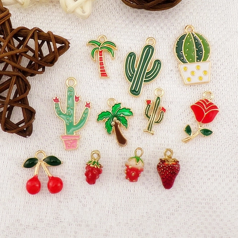 Emaille Legierung Charms Anhänger Tropische Pflanze Frucht Blume Für DIY Schmuckherstellung Ohrring Halskette Zubehör