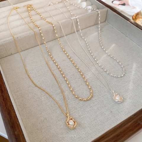 French Minimalist Double Layer Copper Necklace With Irregular Artificial Pearl Pendant Elegant Vintage Jewelry For Women
