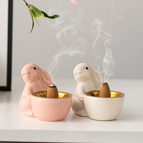 Hase Keramik Räuchergefäß Rückfluss Weihrauchhalter Aromatherapie Ornament Haus Deko Eleganter Kaninchen Stil