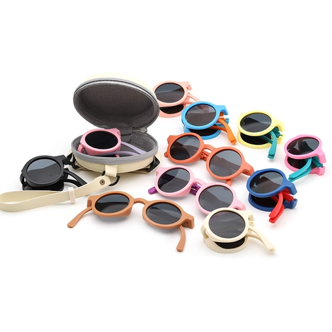 Kids Foldable Sunglasses Round Retro UV400 Protection Sun Glasses For Boys Girls Portable Travel Eyewear