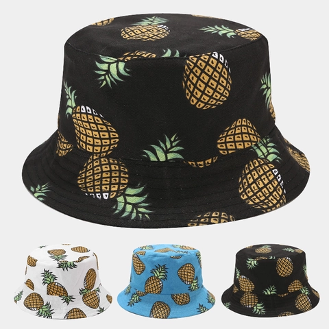 Cappello Da Pescatore Reversibile Con Stampa Di Ananas Cotone Tela Protezione Solare Estate All'aperto Donne