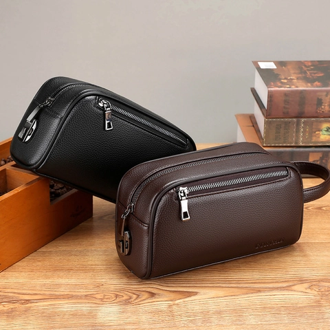 Men's Leather Business Clutch Bag With Combination Lock Litchi Pattern Handbag For Business Leisure
