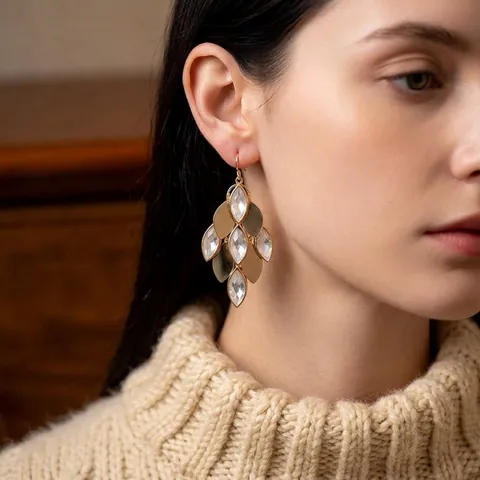 Vintage Vergoldete Kupfer Ohrhänger Mit Marquise Glas Blatt Design Elegante Böhmische Schmuck Für Damen