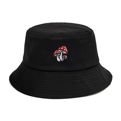 Cappello Da Pescatore In Tela Di Cotone Ricamato Con Funghi Protezione Solare Retro Viaggi All'Aperto Pieghevole Per Donna Uomo