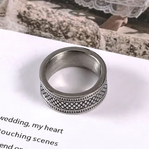 Anello In Acciaio Inossidabile A Scacchi Vintage Per Uomo Donna Punk Retrò Fascia Larga Con Bordo Perlato Gioielli Hip Hop