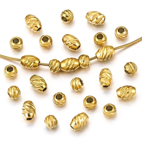 Textured Spacer Beads Stainless Steel Titanium Carved Pattern Loose Beads For DIY Bracelet Necklace Jewelry Making