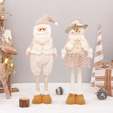 Christmas Santa Claus Snowman Doll Ornament With Telescopic Legs Knitted Fabric Sequin Plush Nordic Home Holiday Decor
