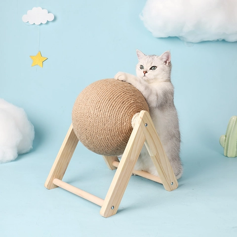 Cat Scratching Ball Toy Sisal Rope Wrapped With Solid Wood Stable Triangle Support Frame Claw Grinding Furniture Protector