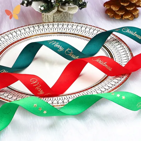 Christmas Ribbon Gold Stamped Merry Christmas Grosgrain For Gift Wrapping Holiday Party Decoration DIY Crafts
