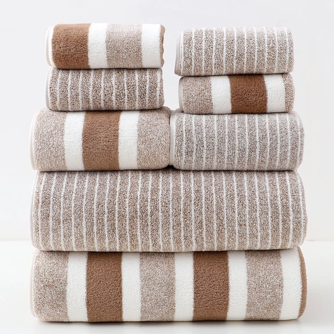 Serviettes De Bain Et Essuie-mains À Rayures Polaire Corail Douce Absorbante Séchage Rapide Voyage