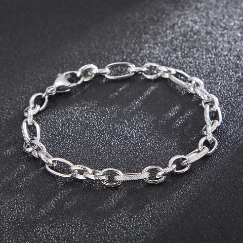 Vintage Stainless Steel Chain Bracelet For Men Women Minimalist Textured Link Geometric Jewelry With Lobster Clasp