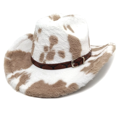 Cappello Da Cowboy Western Stampa Mucca Peluche Pelliccia Sintetica Cintura Fibbia Testa Di Toro Invernale Caldo Festa