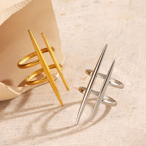 Edelstahl Doppelring Vertikale Parallele Stäbe Geometrisch Minimalistisch Punk Hip Hop Moderner Schmuck Für Frauen