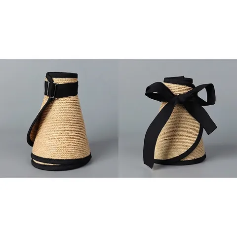 Visière Solaire En Paille De Raphia Pour Femmes Large Bord Pliable Respirant Chapeau De Plage Avec Nœud