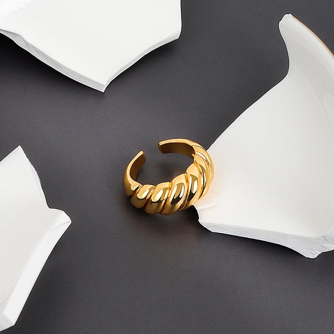Croissant Ring Kupfer Gedrehte Textur Offen Verstellbar Schmuck Französischer Retro Stil Mode Accessoires Für Damen