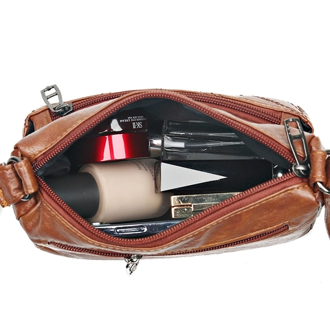 Women Crossbody Bag Soft PU Leather Multi Zipper Pockets Large Capacity Casual Vintage Shoulder Bag Mother Gift Handbag
