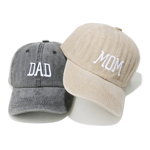 Washed Cotton Baseball Cap DAD MOM Letter Embroidery Vintage Retro Style Adjustable Soft Top Curved Brim Sun Protection Outdoor