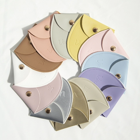 Custodia Gioielli Pelle PU Bottone Pressione Mini Borsa Accessori Portatile Per Orecchini Collana Fondo Rotondo