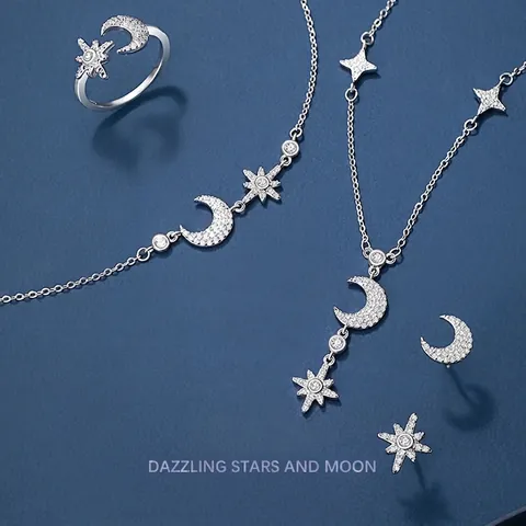 Collana Con Ciondolo Stella E Luna In Argento Sterling 925 Elegante Gioiello Con Zirconia Cubica Catena Regolabile Da Donna