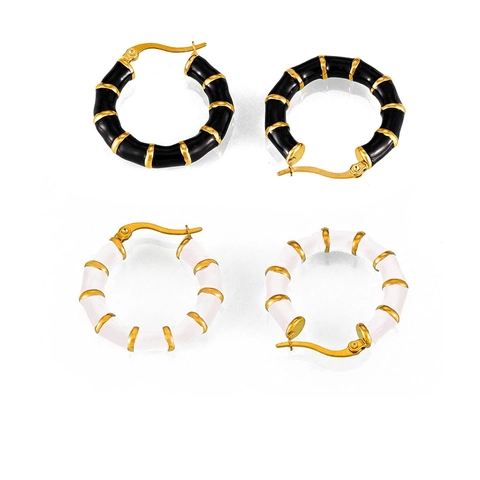 French Minimalist Bamboo Joint Hoop Earrings Stainless Steel Gold Plated Enamel Geometric Earrings For Women Jewelry Gift