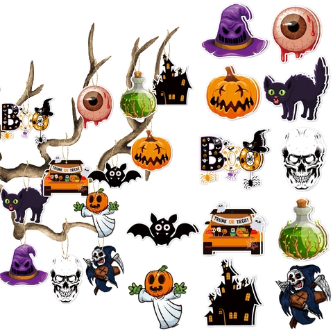 Decorazioni Appese Halloween Etichette In Carta Cartoncino Zucca Teschio Fantasma Decorazione Per Feste Trunk Or Treat Boo Novità