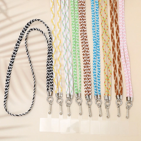 Gradient Braided Crossbody Phone Lanyard Anti-Lost Long Shoulder Strap Woven Polyester Cotton Cord With Patch Metal Clip