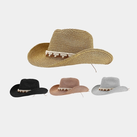 Dames Westerse Cowboyhoed Stro Gevlochten Metaalachtig Glanzend Zonbescherming Strandvakantie Brede Rand