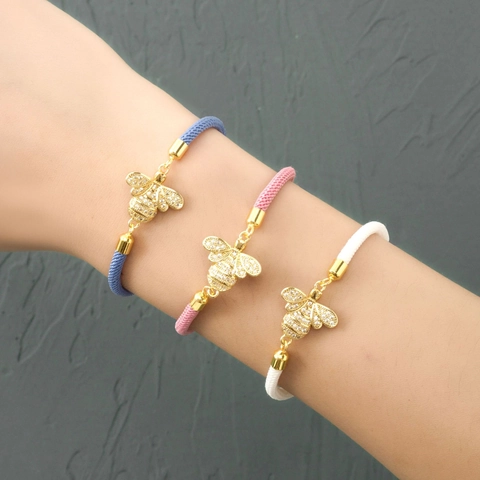 Bracciale in Corda Intrecciata Con Ciondolo Ape Dorata Per Donna Bracciale in Tessuto Intrecciato a Mano Regolabile Gioielli Animali Con Strass Regalo