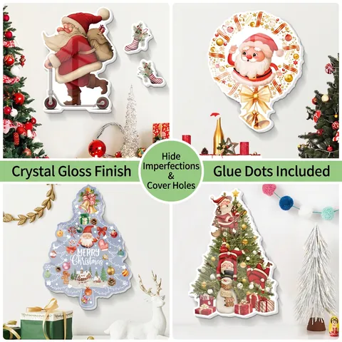 3D Christmas Wall Stickers Acrylic Crystal Gloss Santa Claus Christmas Tree Decals Home Decor Waterproof Self Adhesive