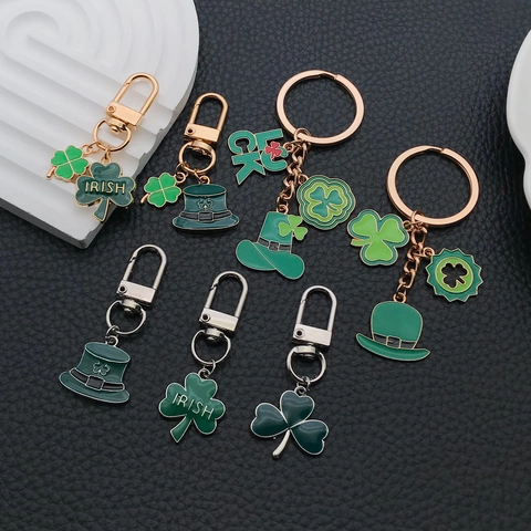 Portachiavi Giorno Di San Patrizio Lega Di Zinco Smalto Trifoglio Verde Cappello Fortunato Festival Irlandese Regalo Di Festa
