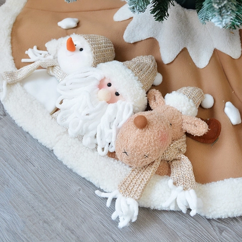 Christmas Tree Skirt Plush Knitted 3D Santa Snowman Reindeer Holiday Home Party Decoration Base Cover